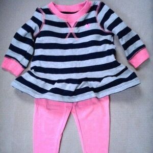 Carter's BabyGirl 6 Month Matching Set Peplum Top & Leggings Pink Gray Black EUC